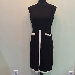 NWT Anne Klein Women’s S‎ Black White Mock Neck Sheath Dress Sleeveless Pockets